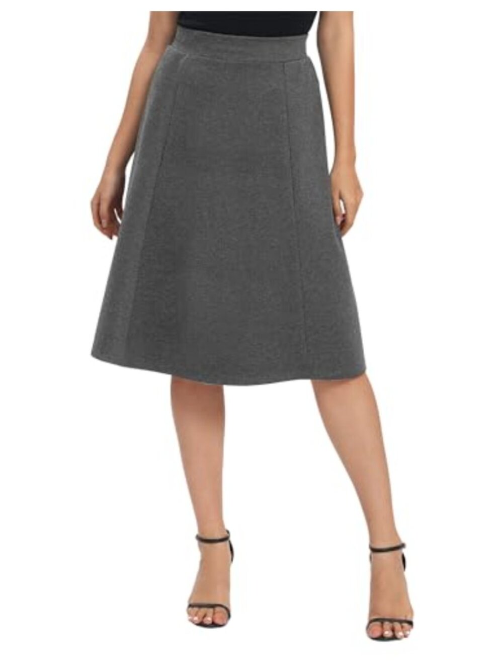 High Waist A-Line Flare Midi Skirt Stretchy Knee Length Work